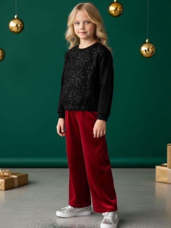 Kız Bebek Çiçek Nakışlı Sweatshirt