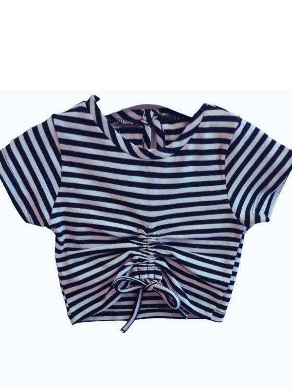 Kız Bebek Çizgili Büzgülü Örme Bluz