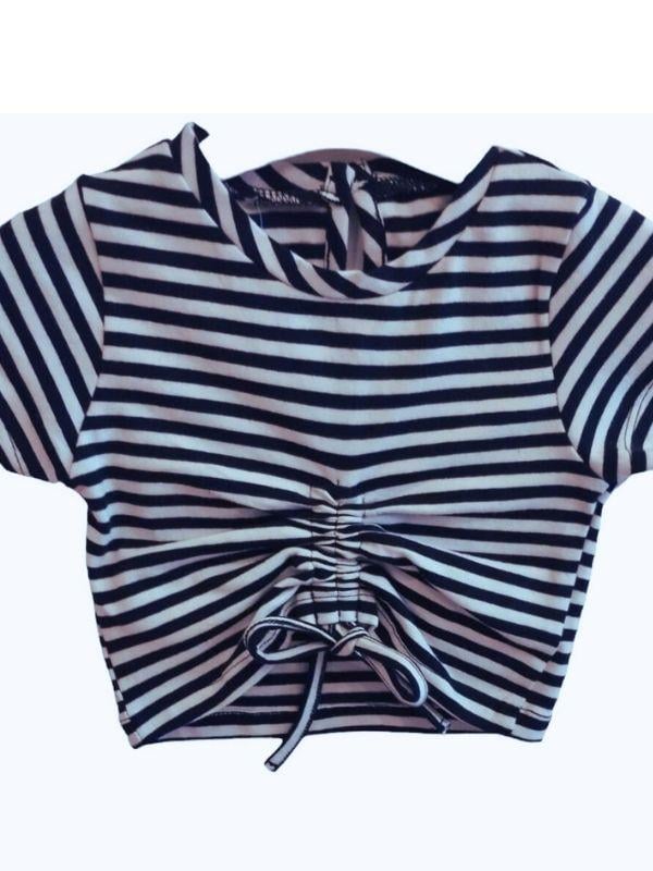 Kız Bebek Çizgili Büzgülü Örme Bluz