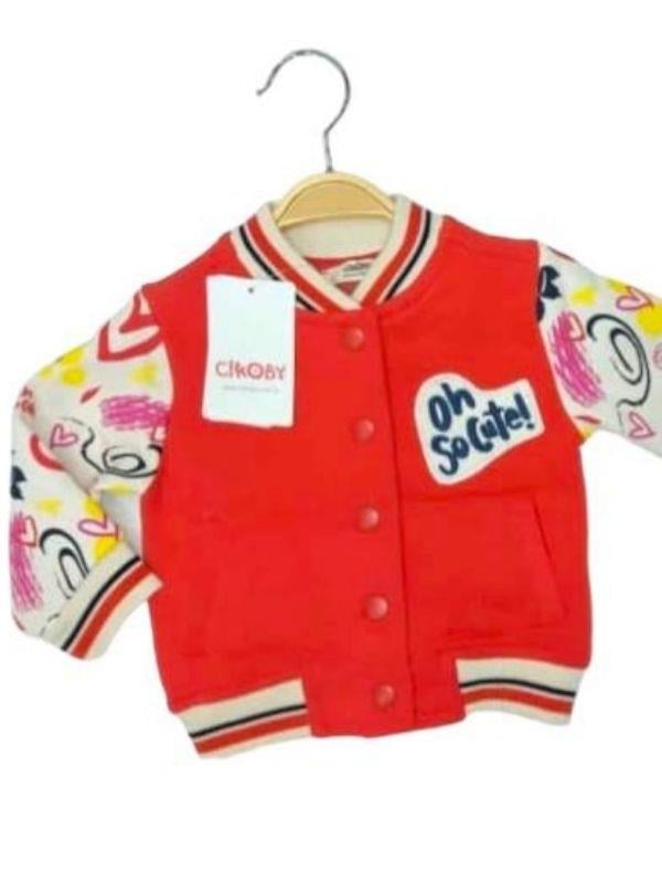 Kız Bebek Çocuk Kolları Desenli İçi şardonlu Kalın Kolej Hırka