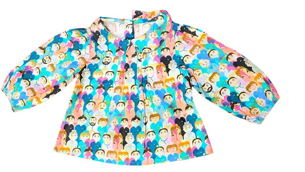 Kız Bebek Çocuk  Pamuklu Desenli Gömlek Pantolonlu Takım