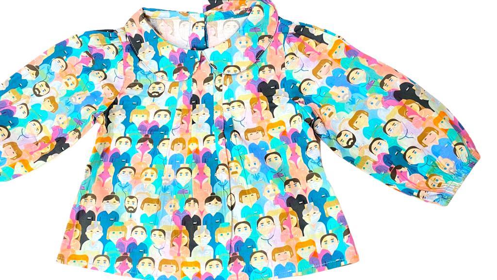 Kız Bebek Çocuk  Pamuklu Desenli Gömlek Pantolonlu Takım