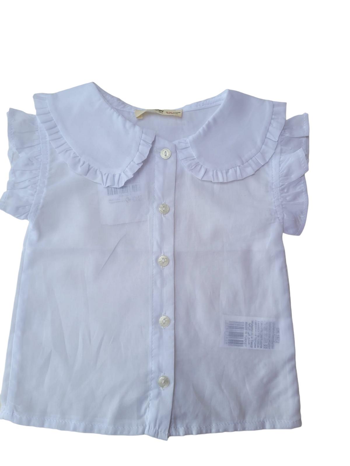 Kız Bebek Çocuk Pamuklu Düşük Kol Fırfırlı Gömlek