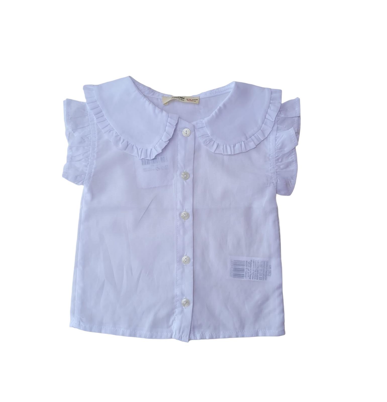 Kız Bebek Çocuk Pamuklu Düşük Kol Fırfırlı Gömlek