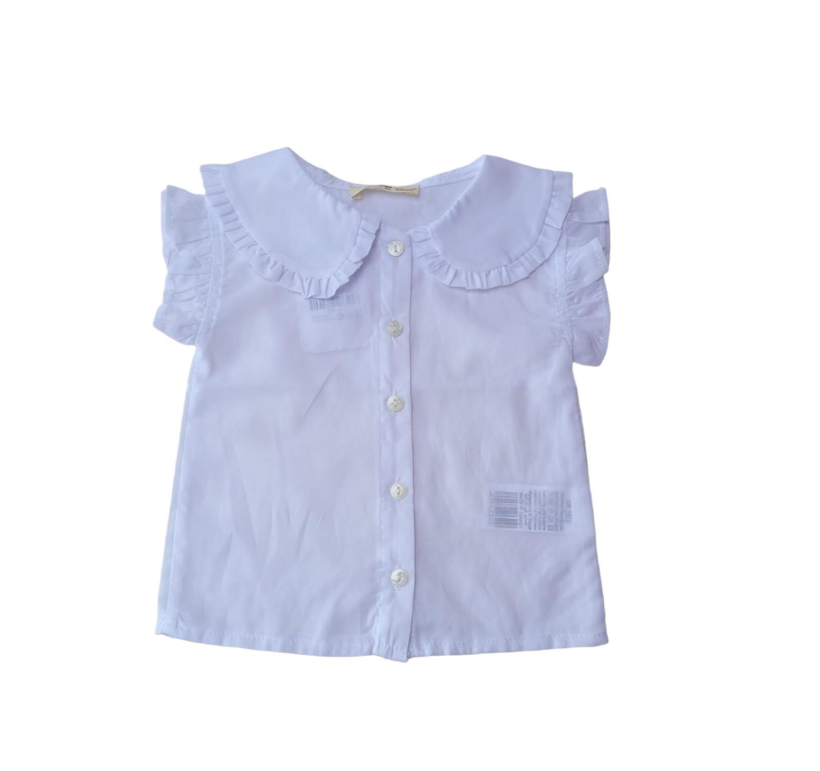Kız Bebek Çocuk Pamuklu Düşük Kol Fırfırlı Gömlek
