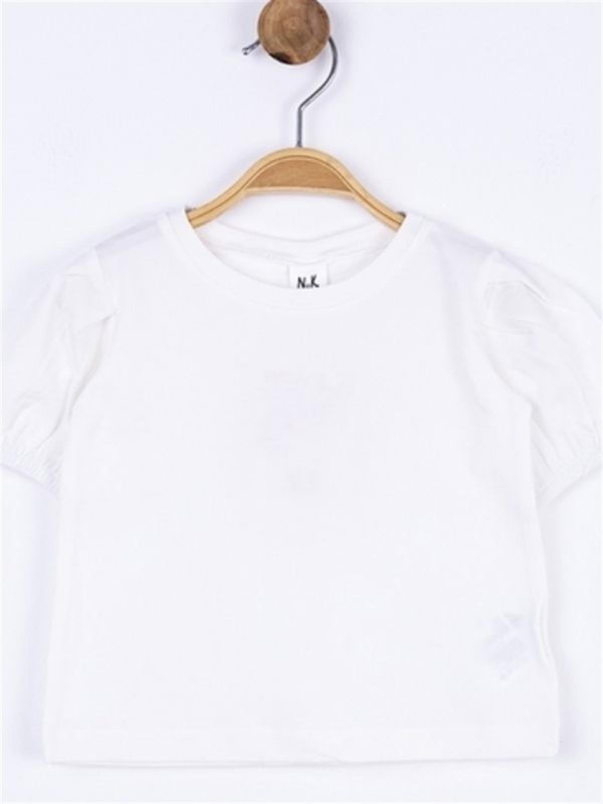 Kız Bebek Çocuk Pamuklu Kısa Kol Kol Büzgülü Basic Tshirt