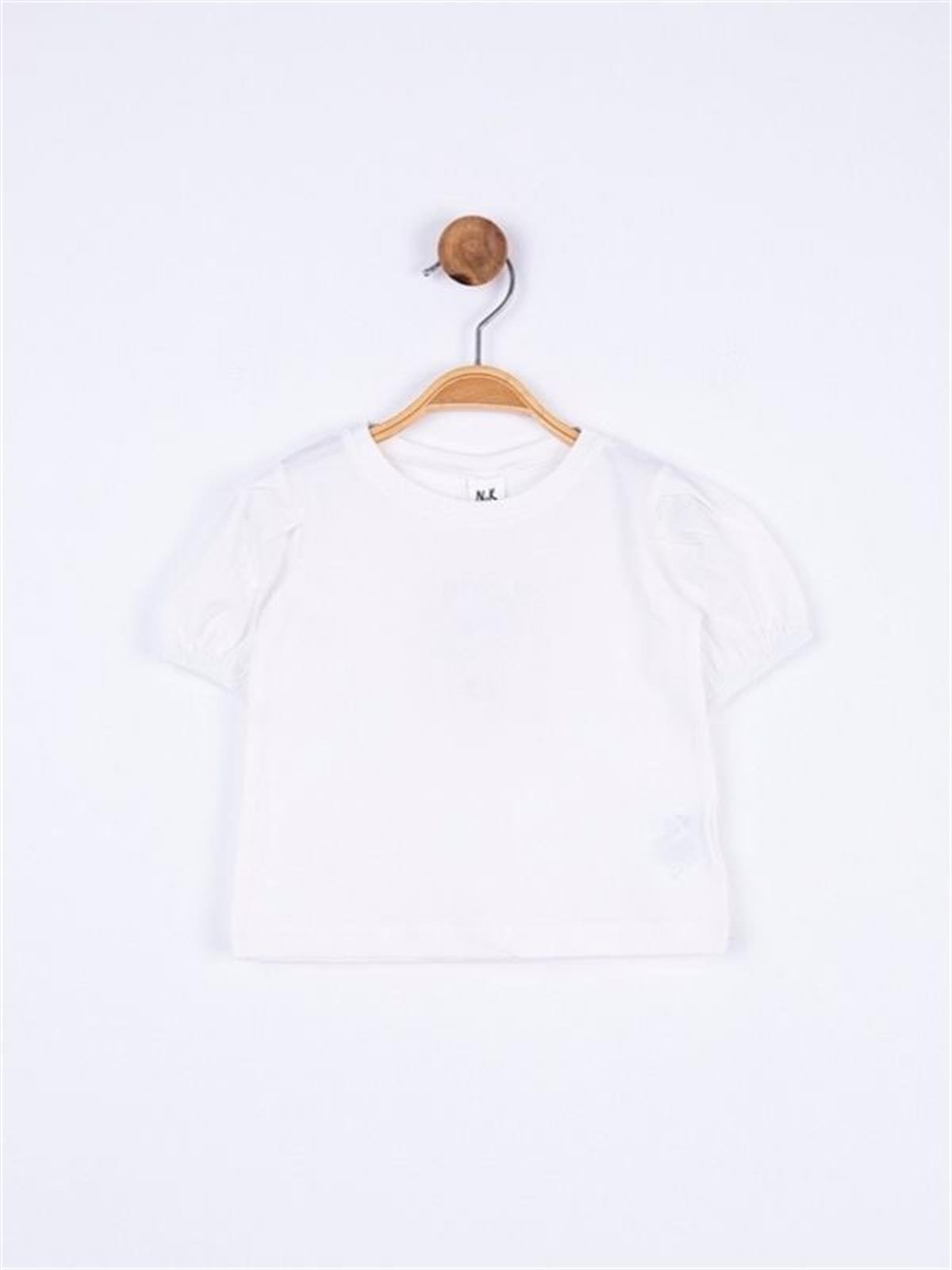 Kız Bebek Çocuk Pamuklu Kısa Kol Kol Büzgülü Basic Tshirt