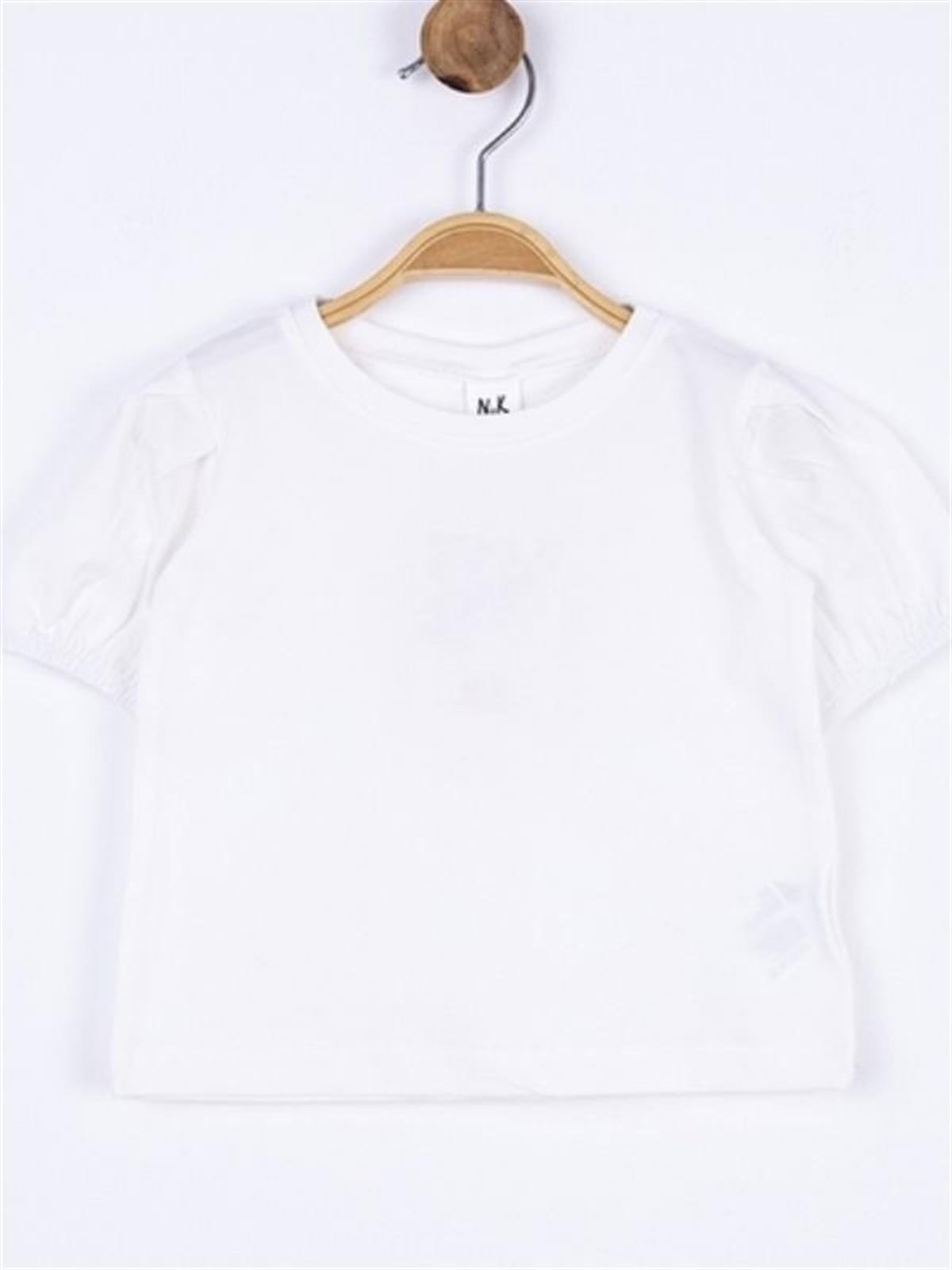 Kız Bebek Çocuk Pamuklu Kısa Kol Kol Büzgülü Basic Tshirt