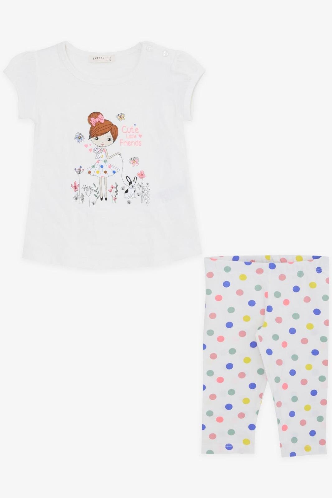 Kız Bebek Çocuk Pamuklu Renkli Puantiyetili Taytlı Takım