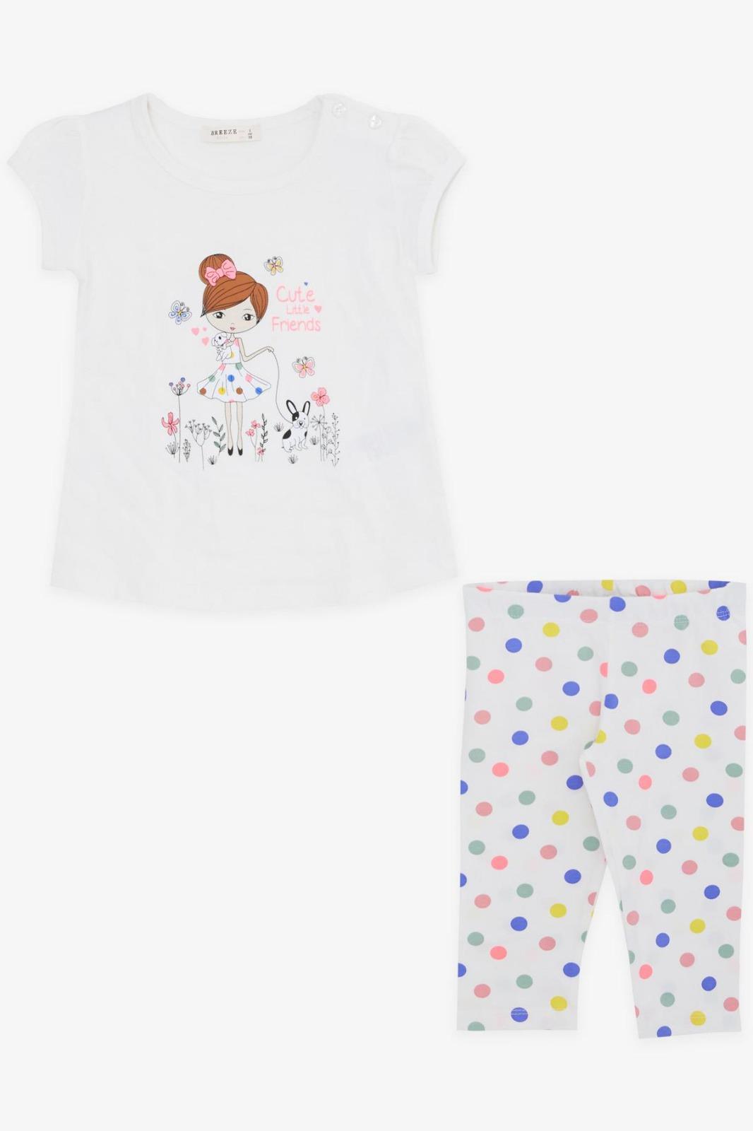 Kız Bebek Çocuk Pamuklu Renkli Puantiyetili Taytlı Takım