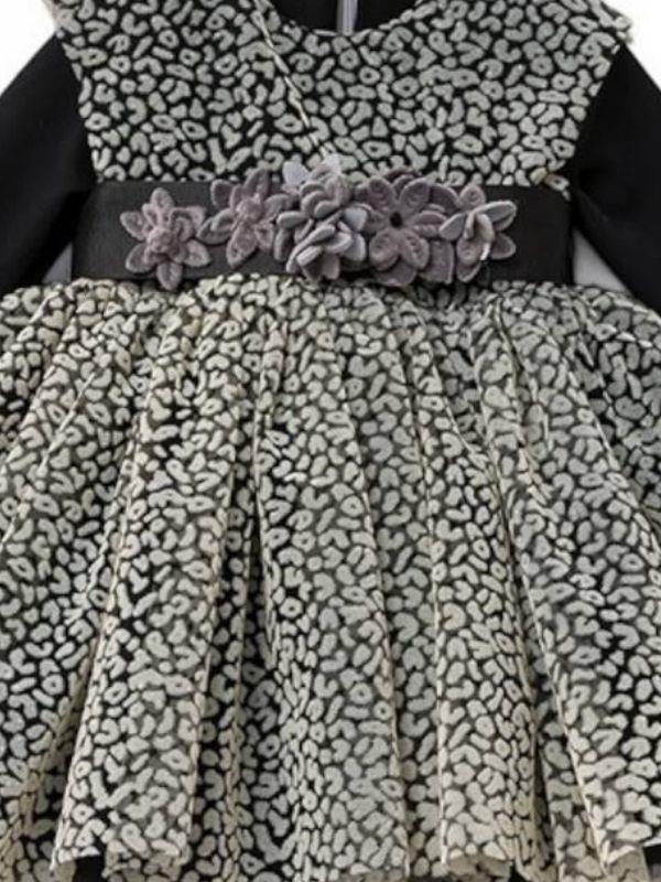 Kız Bebek Çocuk Uzun Kol Çiçek Detaylı Abiye Elbise