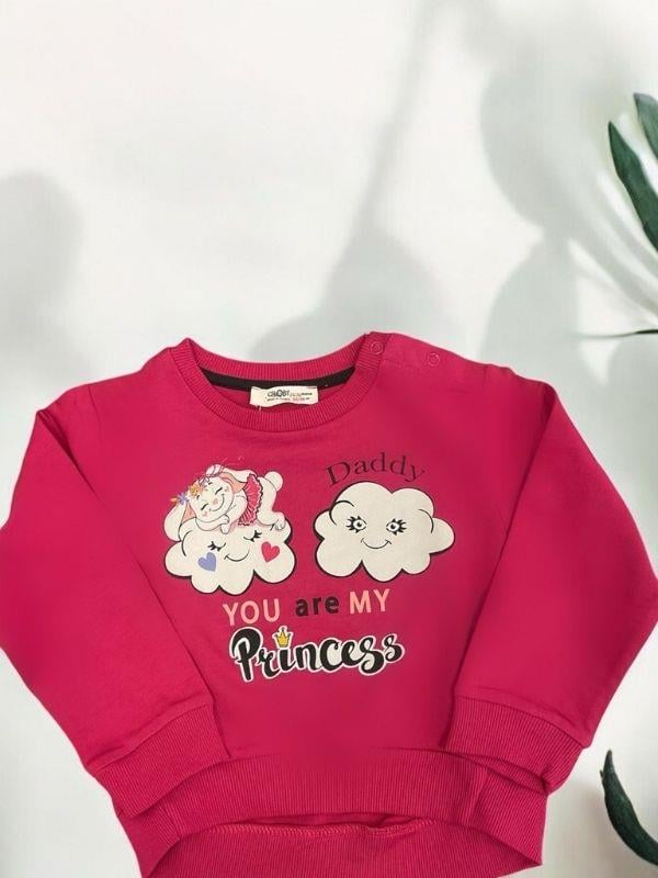 Kız Bebek Dady Yazılı Bulut Baskılı Pamuklu Sweat
