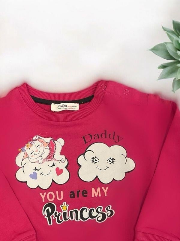 Kız Bebek Dady Yazılı Bulut Baskılı Pamuklu Sweat