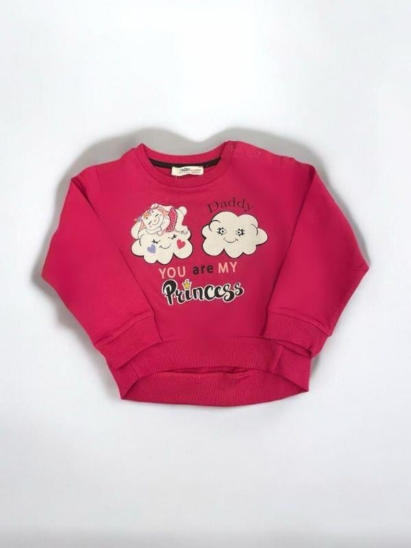 Kız Bebek Dady Yazılı Bulut Baskılı Pamuklu Sweat