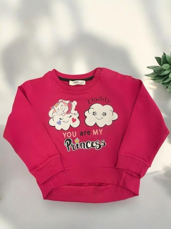 Kız Bebek Dady Yazılı Bulut Baskılı Pamuklu Sweat