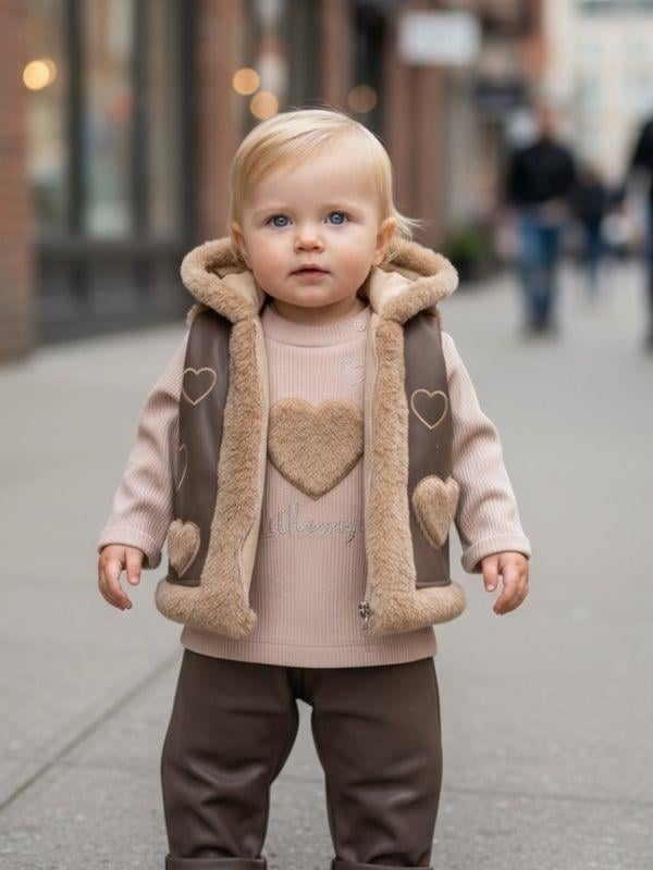 Kız Bebek Deri Yelek Body ve Taytlı 3'lü EşofmanTakımı