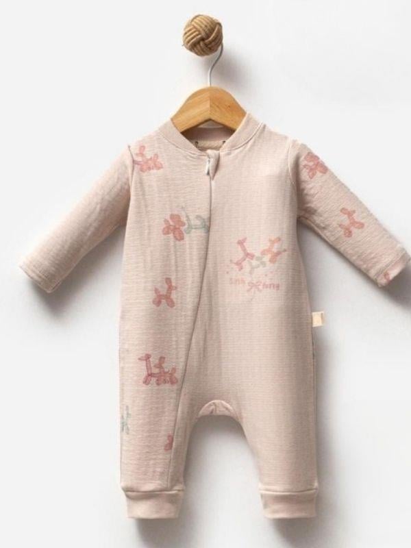 Kız Bebek Desenli Şapkalı Tulum