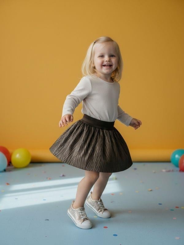 Kız Bebek Dokulu Deri  Etek