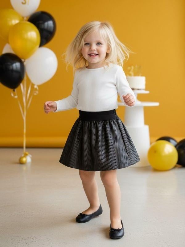 Kız Bebek Dokulu Deri  Etek