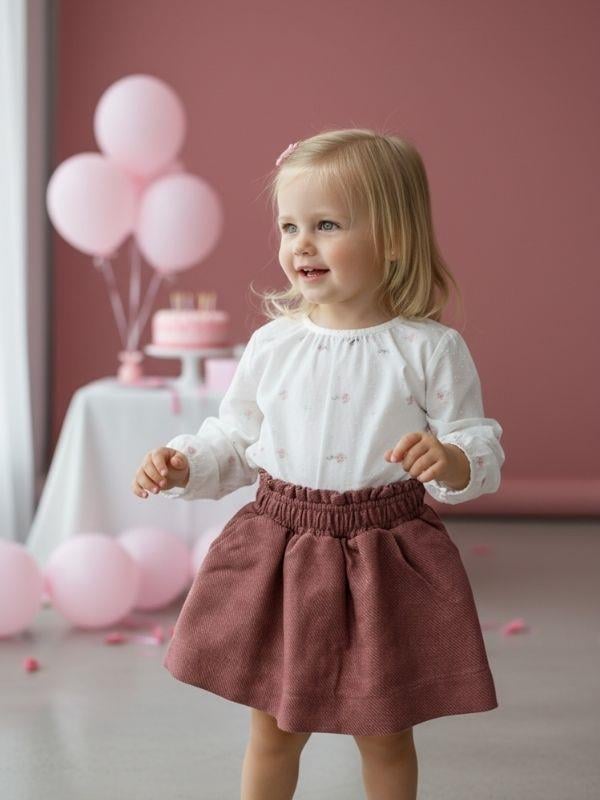 Kız Bebek Dokulu Kumaş Cepli Kloş Etek