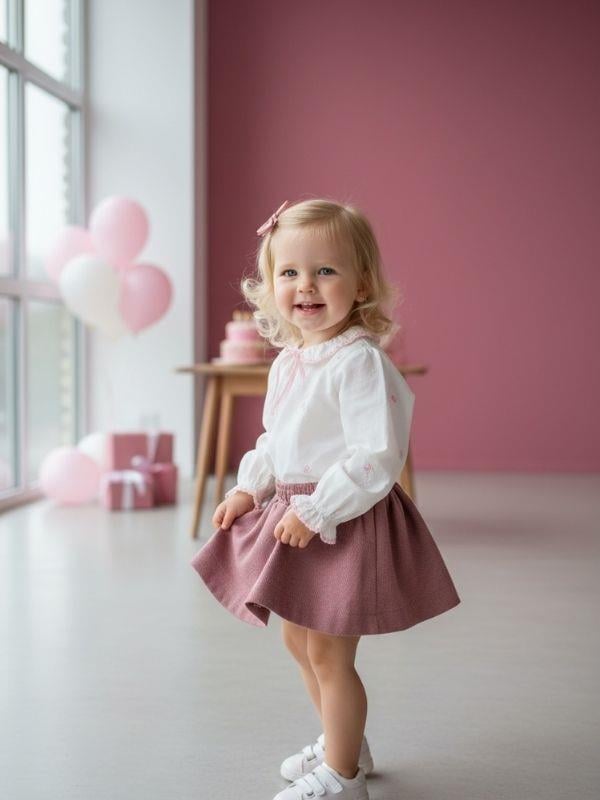 Kız Bebek Dokulu Kumaş Cepli Kloş Etek