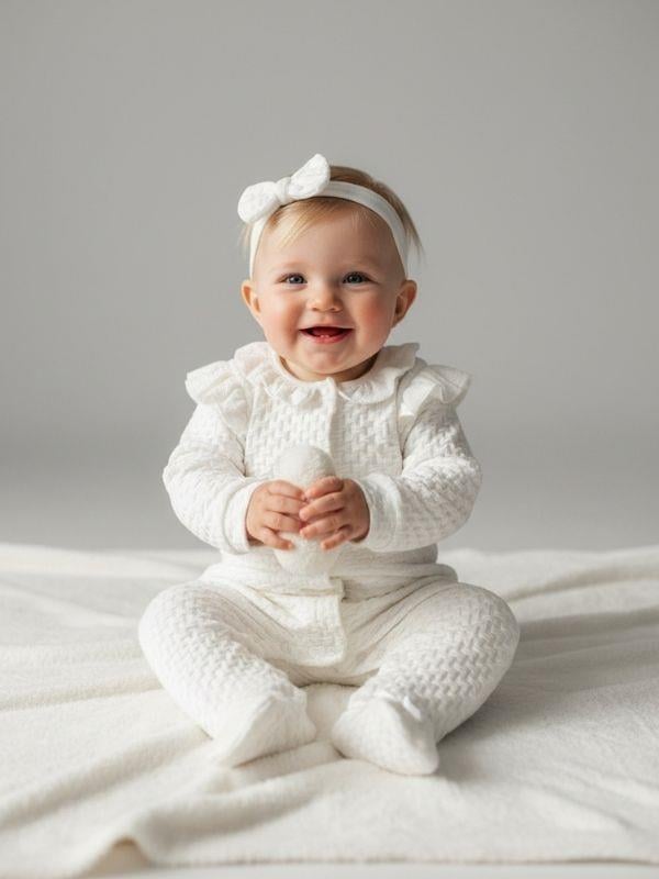 Kız Bebek Dokulu Kumaş Patikli Bandanalı Tulum