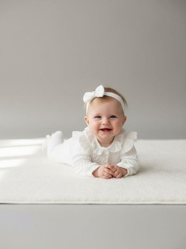 Kız Bebek Dokulu Kumaş Patikli Bandanalı Tulum