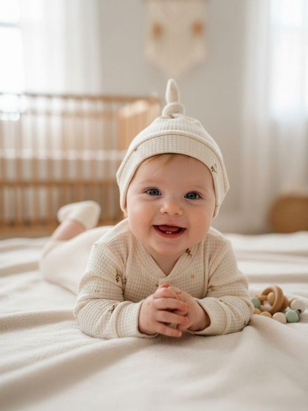 Kız Bebek Dokulu Pike Kumaş Pamuklu Şapkalı Patikli Tulum