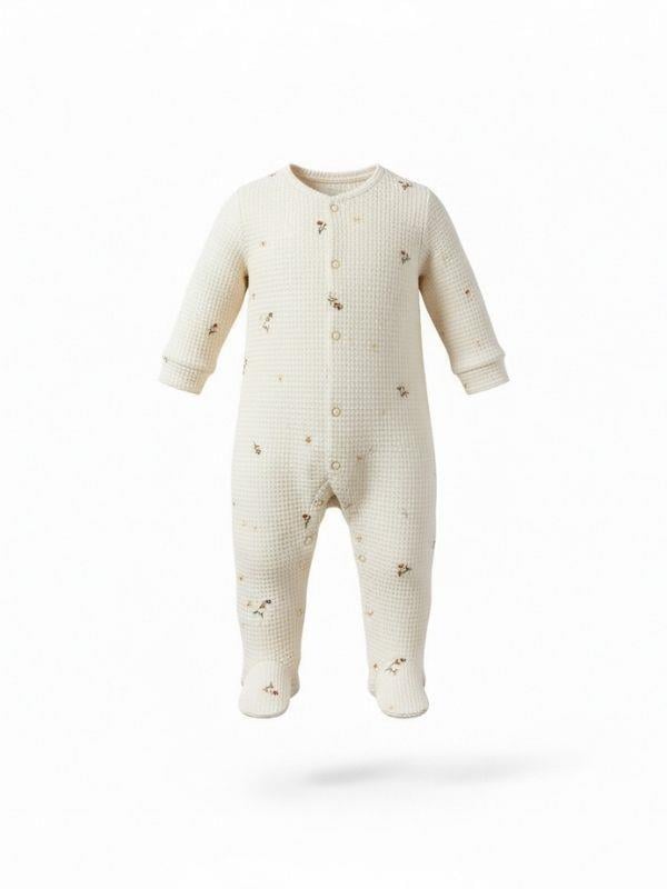 Kız Bebek Dokulu Pike Kumaş Pamuklu Şapkalı Patikli Tulum