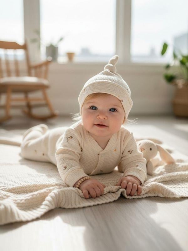 Kız Bebek Dokulu Pike Kumaş Pamuklu Şapkalı Patikli Tulum