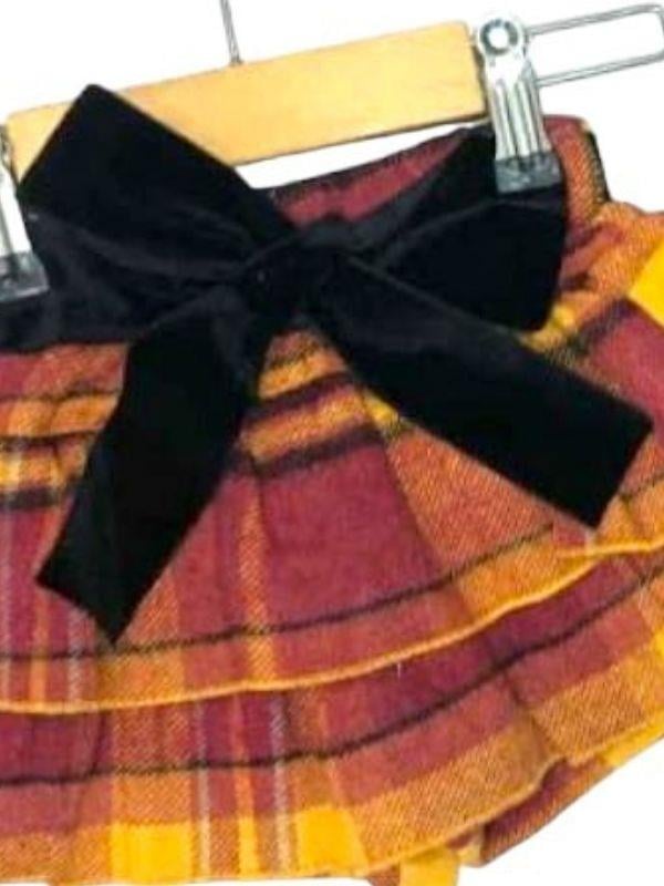 Kız Bebek Dokuma Kareli Kemerli Şort Etek