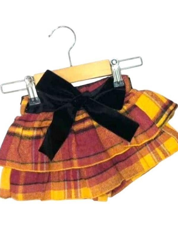 Kız Bebek Dokuma Kareli Kemerli Şort Etek