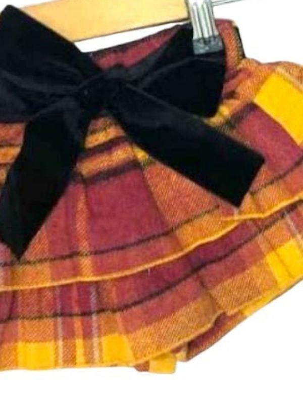 Kız Bebek Dokuma Kareli Kemerli Şort Etek