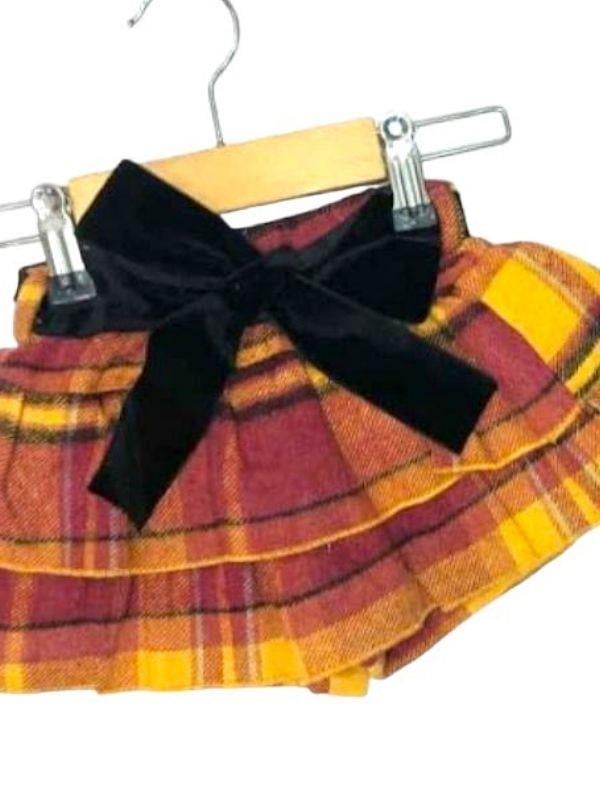 Kız Bebek Dokuma Kareli Kemerli Şort Etek