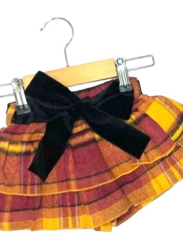 Kız Bebek Dokuma Kareli Kemerli Şort Etek