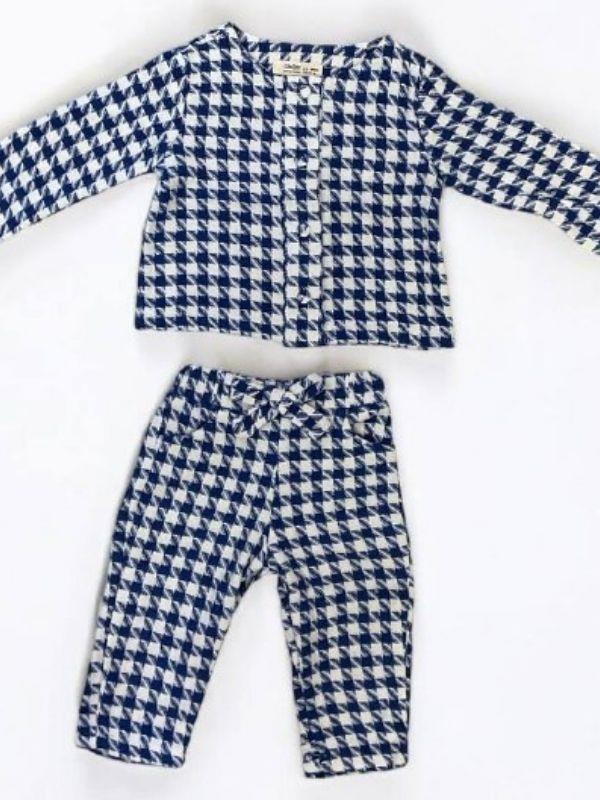 Kız Bebek Dokuma Kazayağı Desenli Ceketli Pantolon Takım