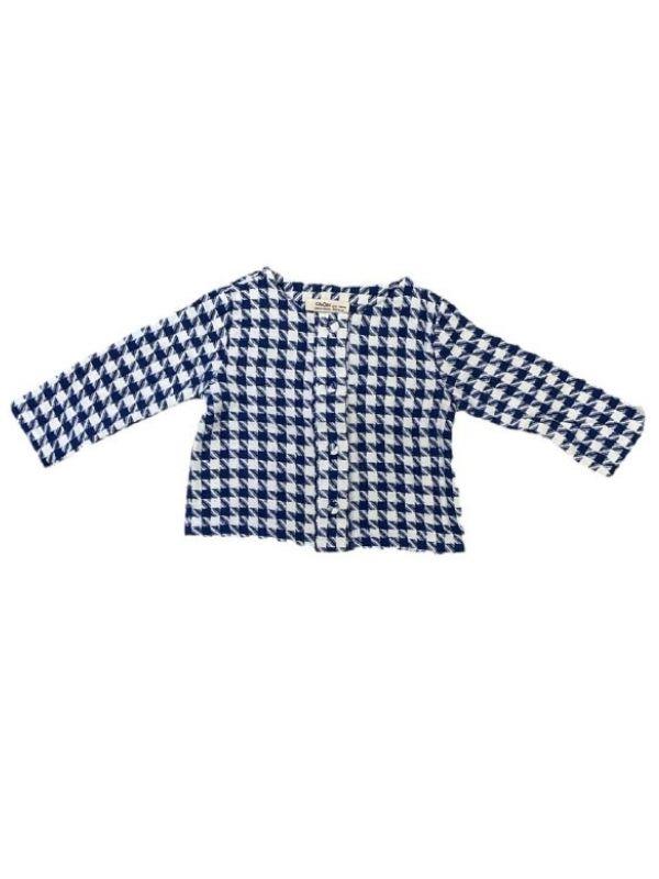 Kız Bebek Dokuma Kazayağı Desenli Ceketli Pantolon Takım