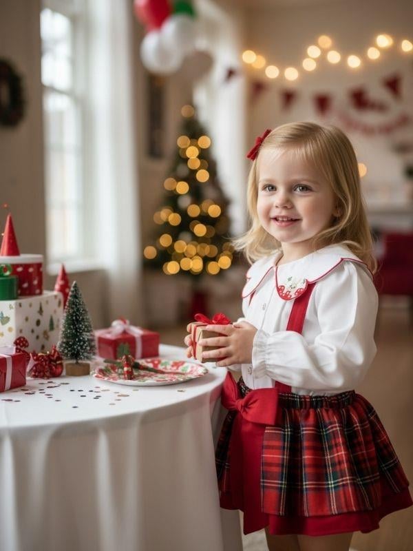 Kız Bebek Ekose Desenli Etek Gömlek Takım