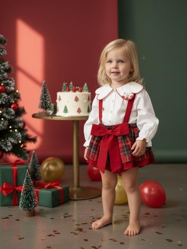 Kız Bebek Ekose Desenli Etek Gömlek Takım