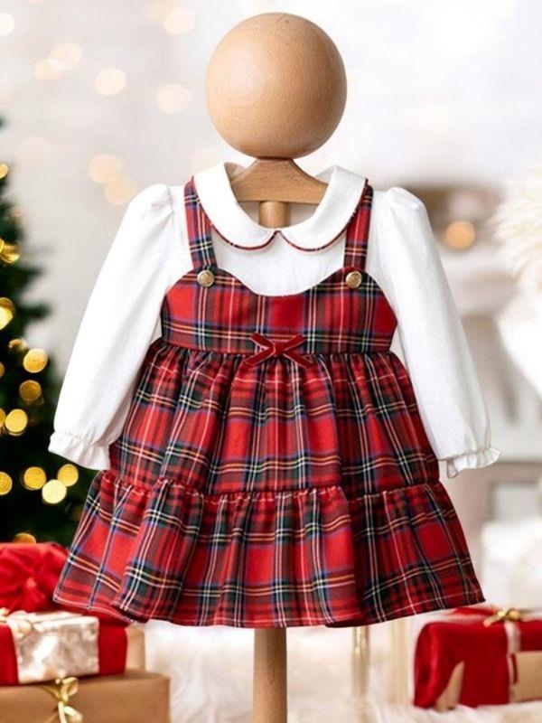 Kız Bebek Ekose Desenli Tasarım Elbise