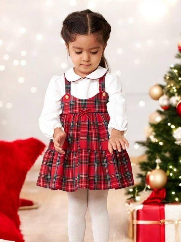 Kız Bebek Ekose Desenli Tasarım Elbise