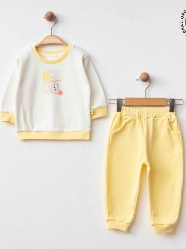 Kız Bebek Elma Baskılı Organik 2 li Takım