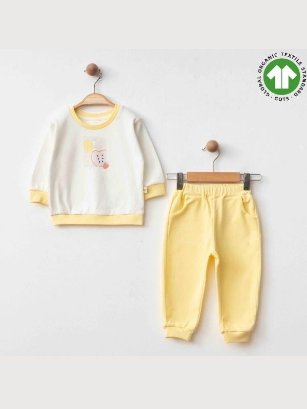 Kız Bebek Elma Baskılı Organik 2 li Takım