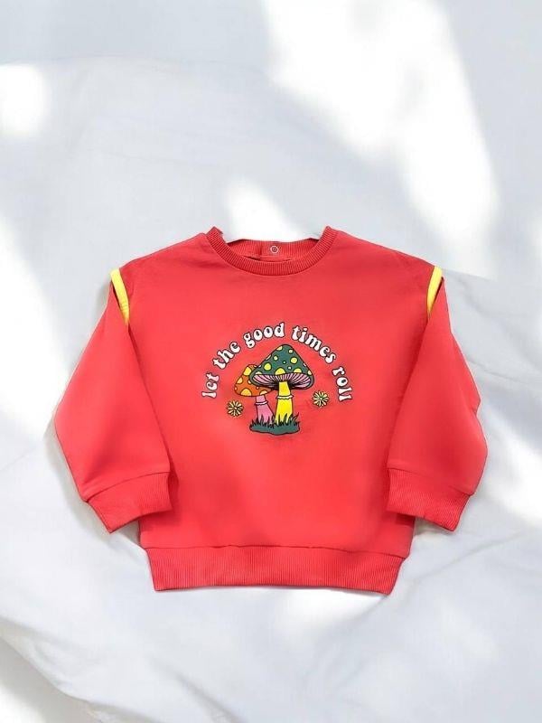 Kız Bebek Good Times Yazılı Mantar Baskılı Sweat