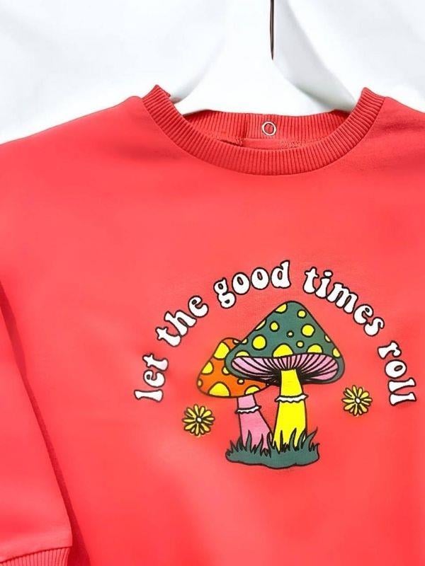 Kız Bebek Good Times Yazılı Mantar Baskılı Sweat