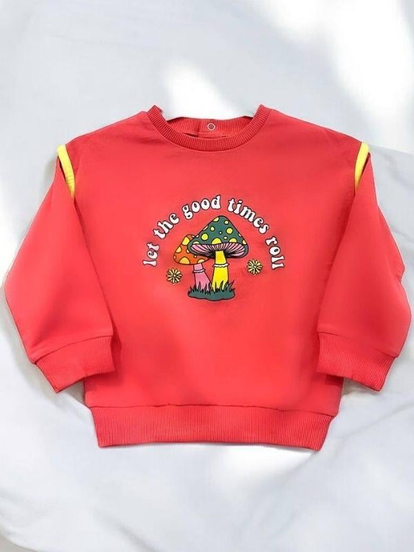 Kız Bebek Good Times Yazılı Mantar Baskılı Sweat