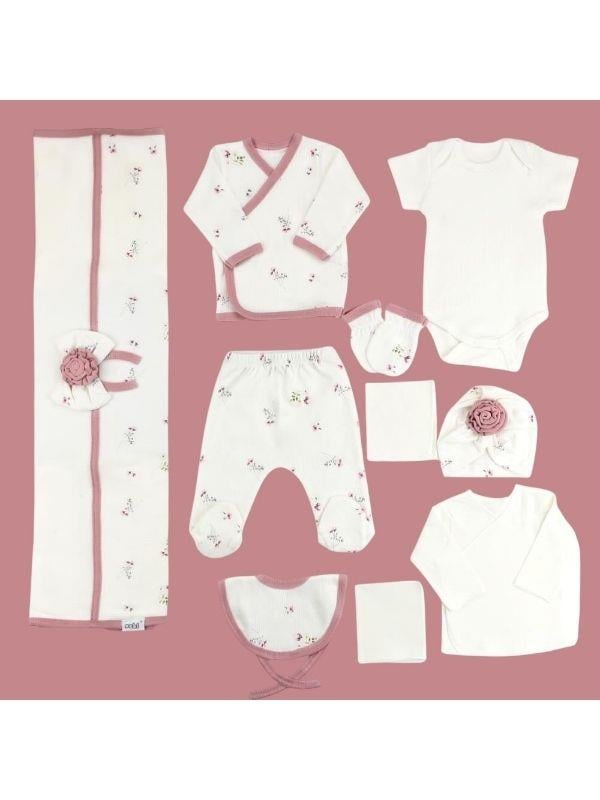 Kız Bebek Gül Desenli 10 lu Organik Hastane Çıkışı
