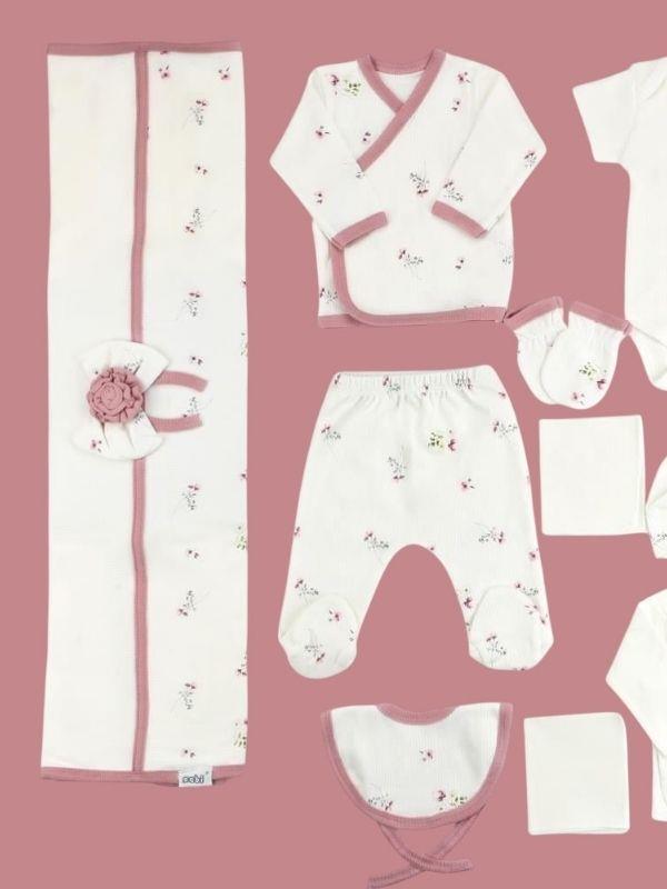 Kız Bebek Gül Desenli 10 lu Organik Hastane Çıkışı