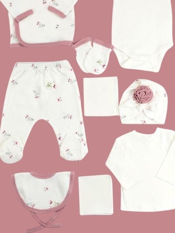 Kız Bebek Gül Desenli 10 lu Organik Hastane Çıkışı