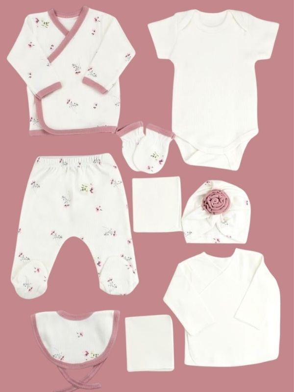 Kız Bebek Gül Desenli 10 lu Organik Hastane Çıkışı